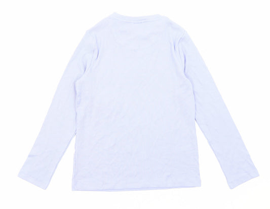 Marks and Spencer Girls Purple Cotton Basic T-Shirt Size 9-10 Years Round Neck Pullover