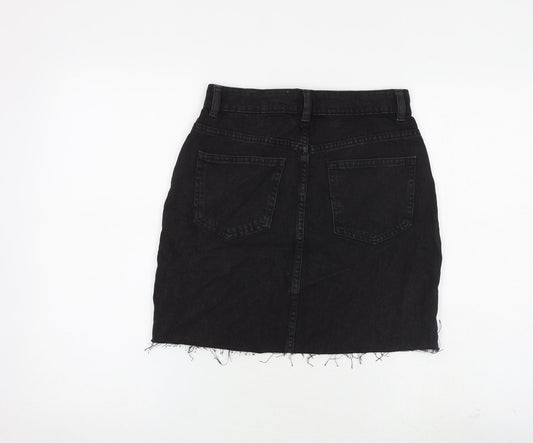 Denim & Co. Womens Black Cotton A-Line Skirt Size 8 Zip - Raw Hem