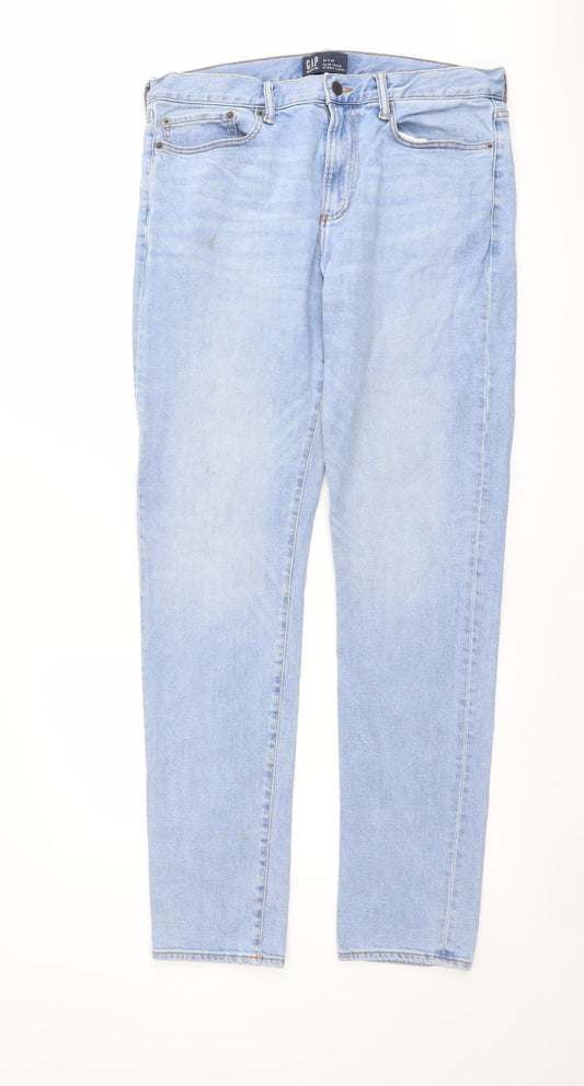 Gap Mens Blue Cotton Straight Jeans Size 34 in L34 in Slim Button