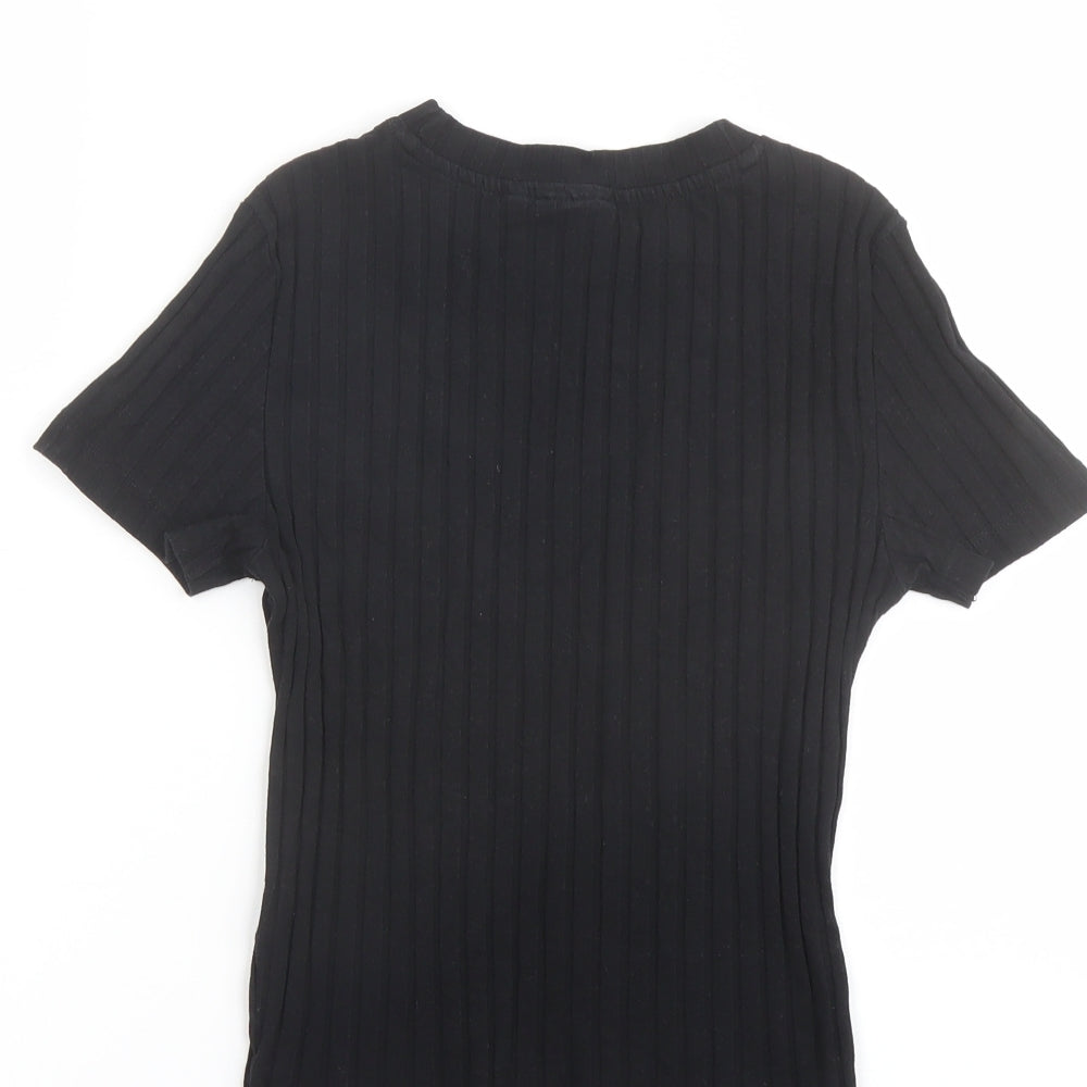 Brand and care label for ASOS women’s black cotton basic t-shirt, size UK 6, round neck