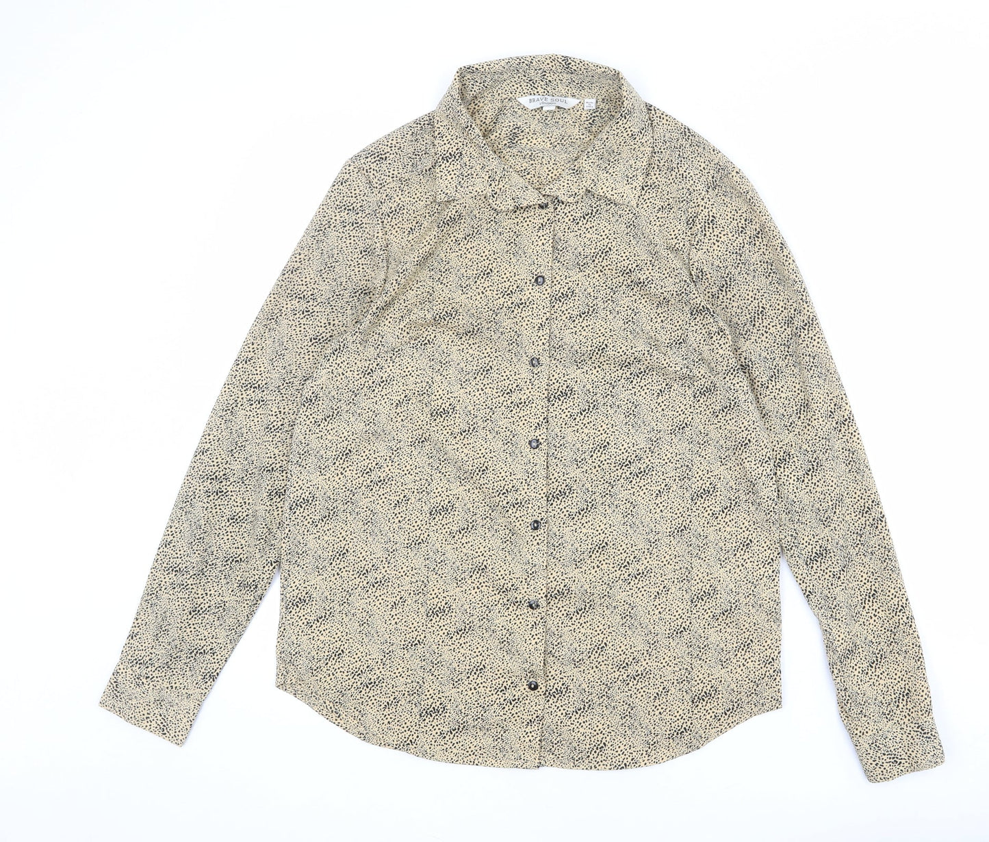 Brave Soul Womens Beige Geometric Polyester Basic Button-Up Size S Collared - Flecked Effect