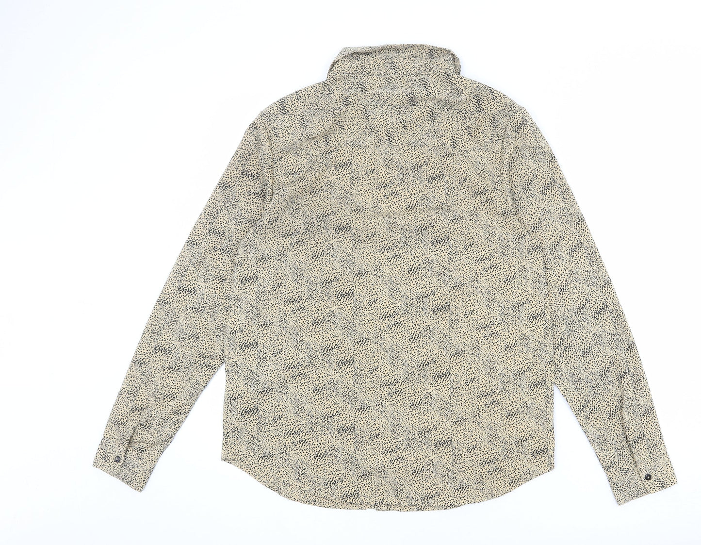 Brave Soul Womens Beige Geometric Polyester Basic Button-Up Size S Collared - Flecked Effect
