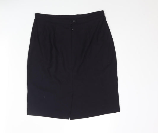 Marks and Spencer Womens Blue Wool Straight & Pencil Skirt Size 14 Zip