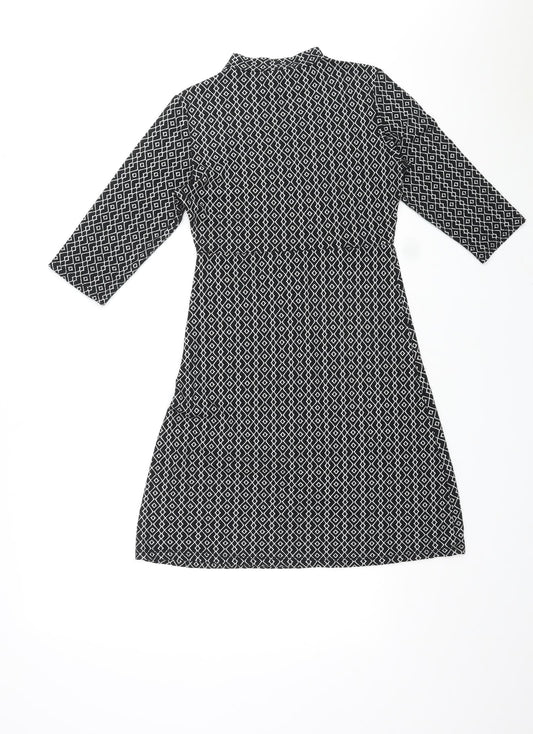 Zuiki Womens Black Geometric Polyester A-Line Size M Mock Neck Pullover