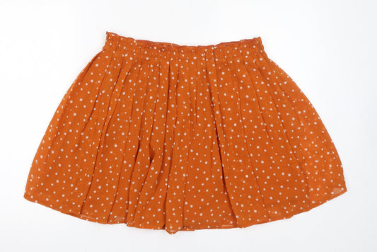 Uniqlo Womens Orange Polka Dot Polyester Flare Skirt Size 12