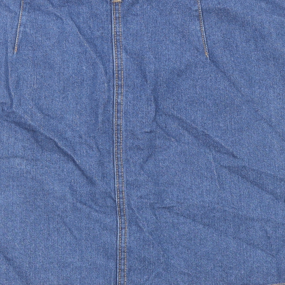 Denim & Co. Womens Blue Cotton A-Line Skirt Size 10 Button