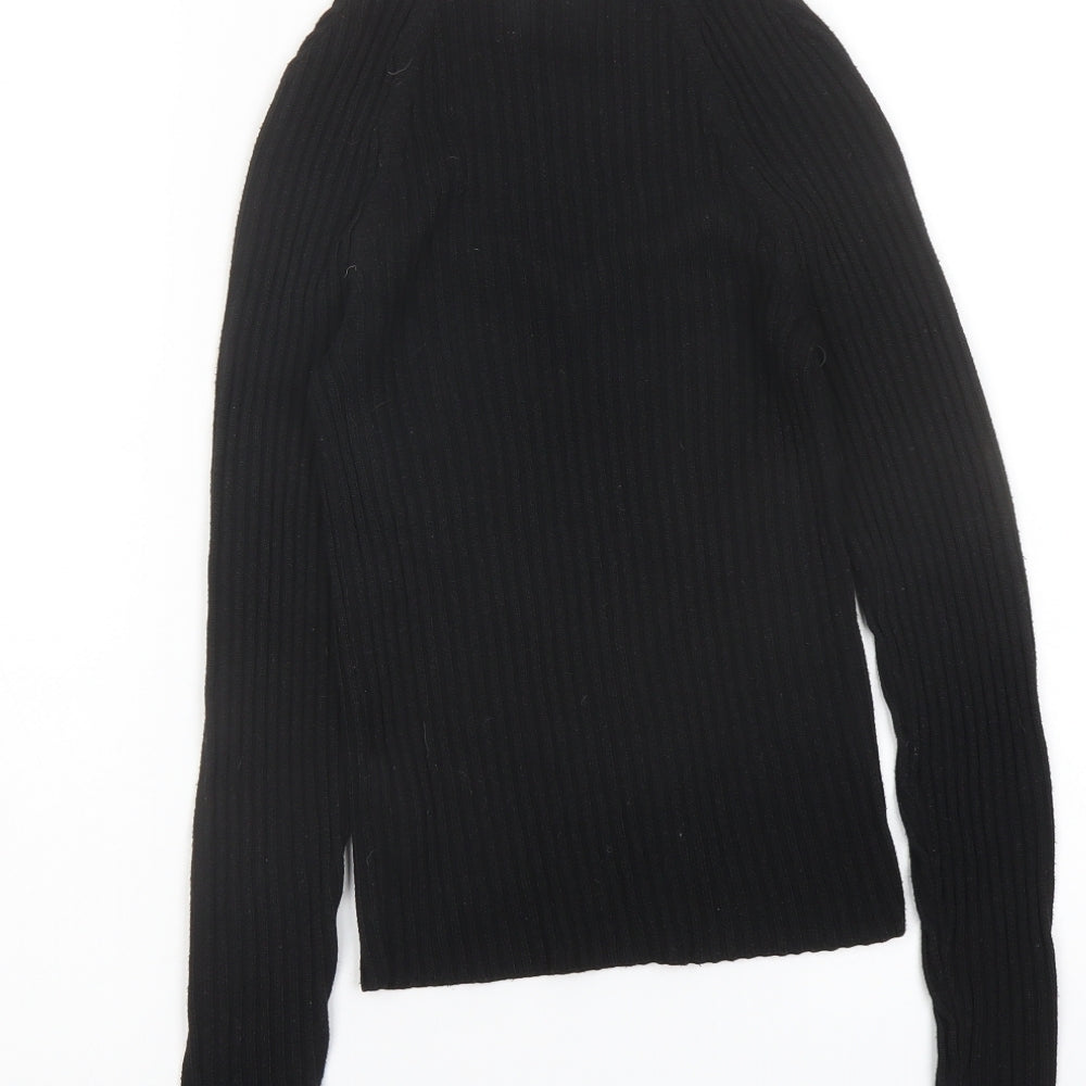 Brand and care label for ASOS women’s black square neck polyester jumper, size UK 8