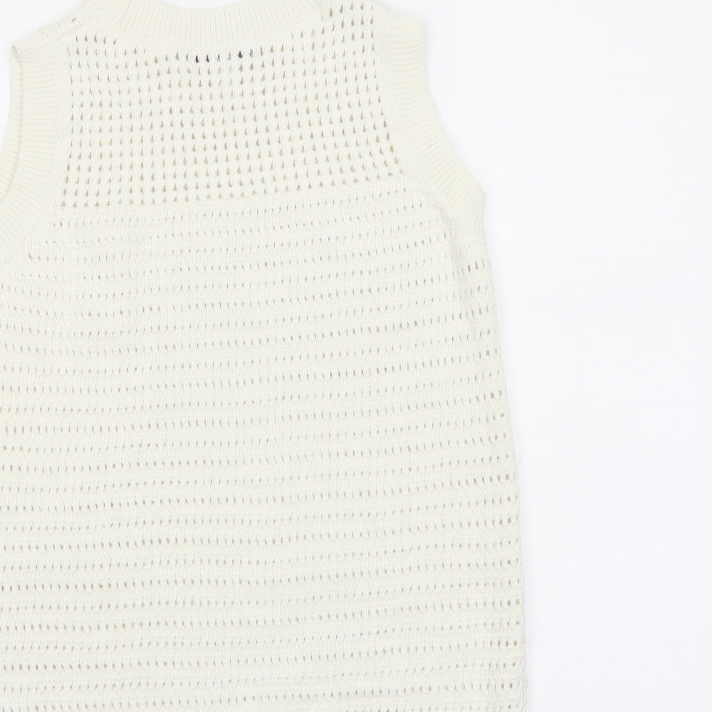 Marks and Spencer Womens Ivory Round Neck Cotton Vest Jumper Size XS