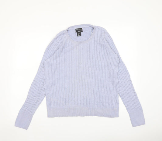 Jones New York Womens Blue Round Neck Cotton Pullover Jumper Size XL
