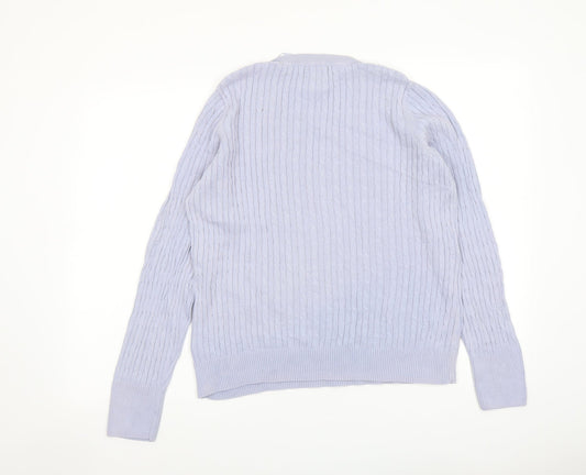 Jones New York Womens Blue Round Neck Cotton Pullover Jumper Size XL