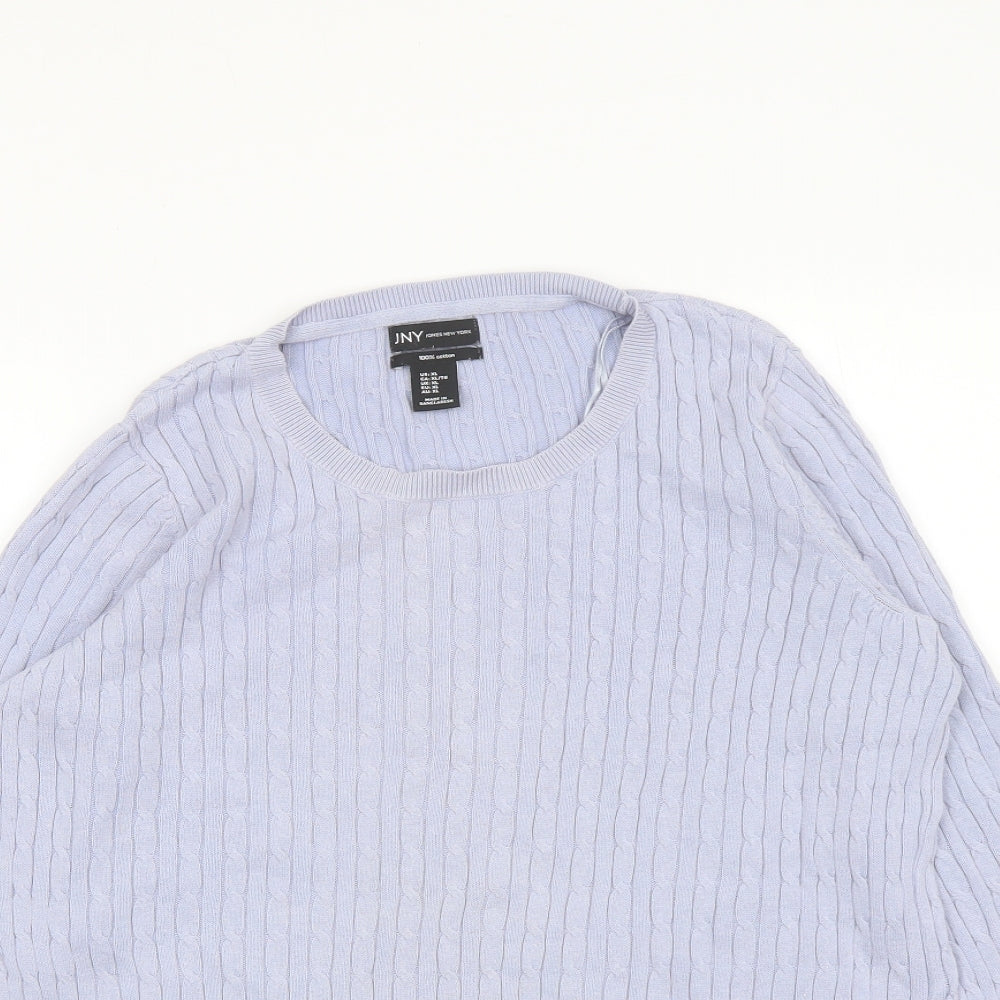 Jones New York Womens Blue Round Neck Cotton Pullover Jumper Size XL