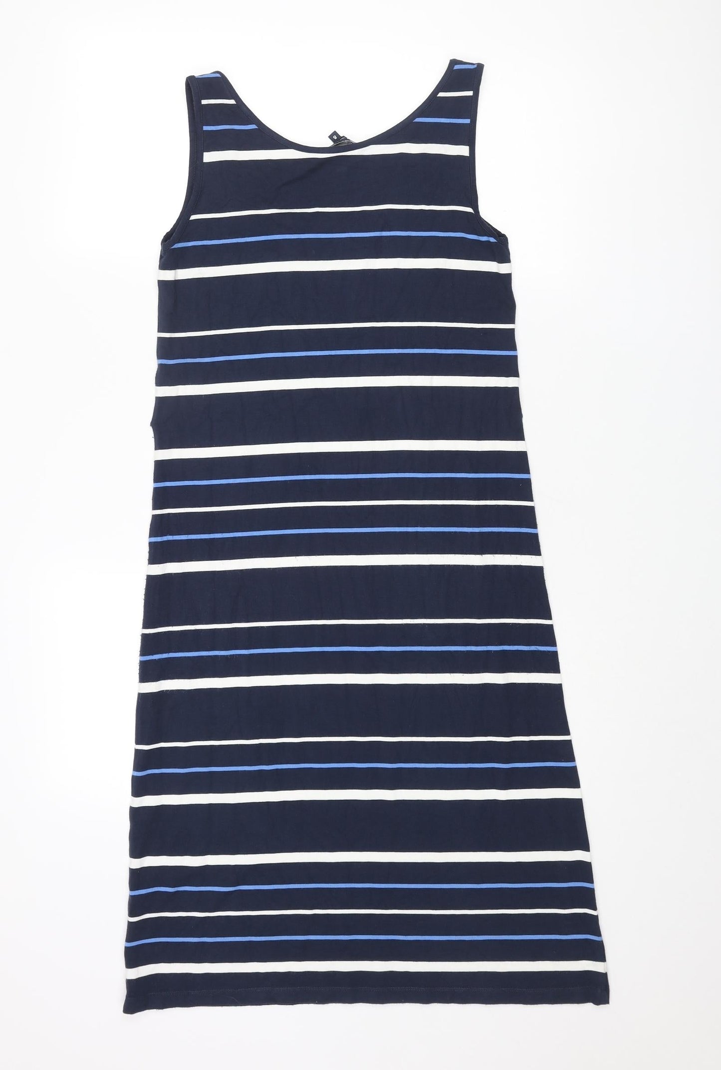 Crew Clothing Womens Blue Striped Viscose A-Line Size 8 Round Neck Pullover