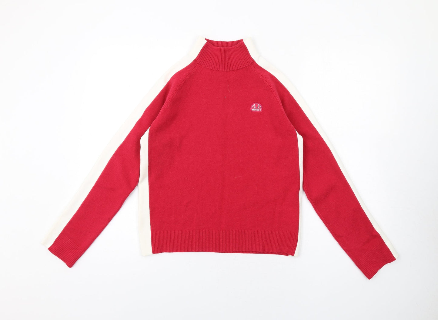 ellesse Womens Pink High Neck Acrylic Pullover Jumper Size 12 - Side Stripe Detail