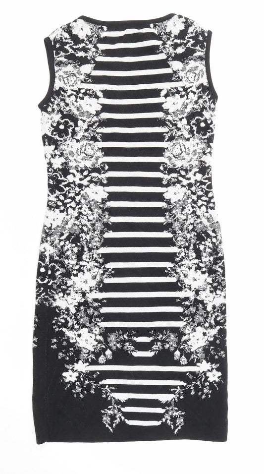 Madeleine Womens Black Geometric Cotton Shift Size 8 Round Neck Pullover
