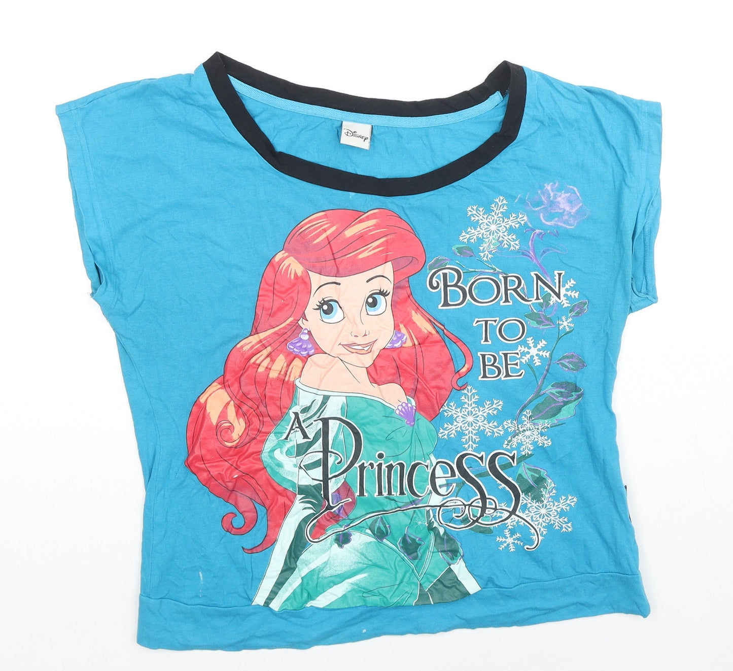 Disney Womens Blue Cotton Basic T-Shirt Size 10 Round Neck - Ariel Born To Be a Princes