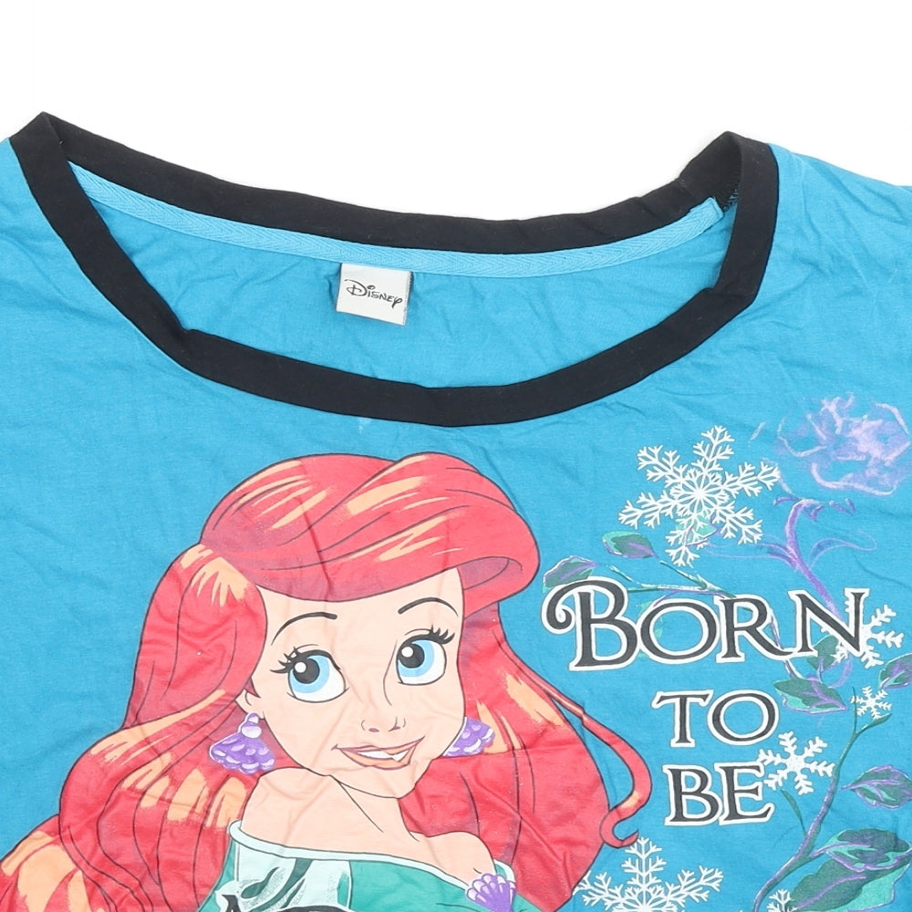 Disney Womens Blue Cotton Basic T-Shirt Size 10 Round Neck - Ariel Born To Be a Princes