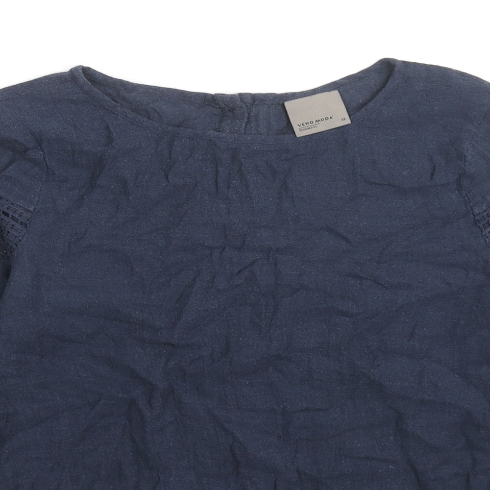 VERO MODA Womens Blue Viscose Basic Blouse Size XS Round Neck