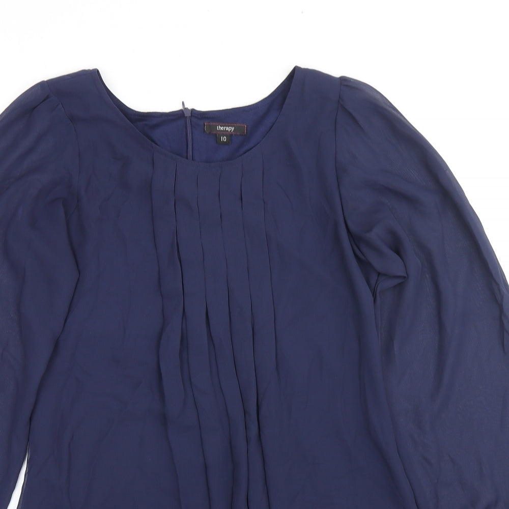 Therapy Womens Blue Polyester Basic Blouse Size 10 Round Neck