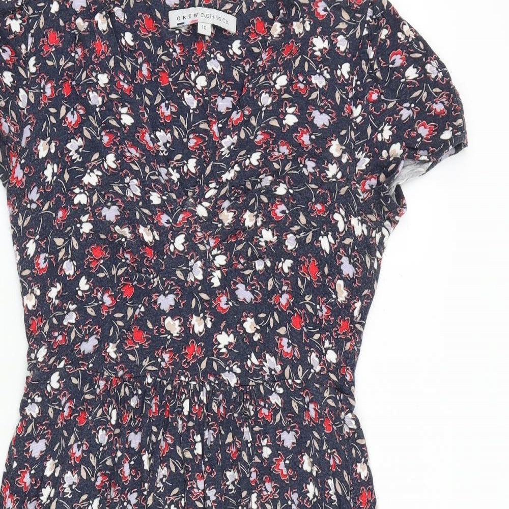 Crew Clothing Womens Blue Floral Viscose A-Line Size 10 V-Neck Pullover