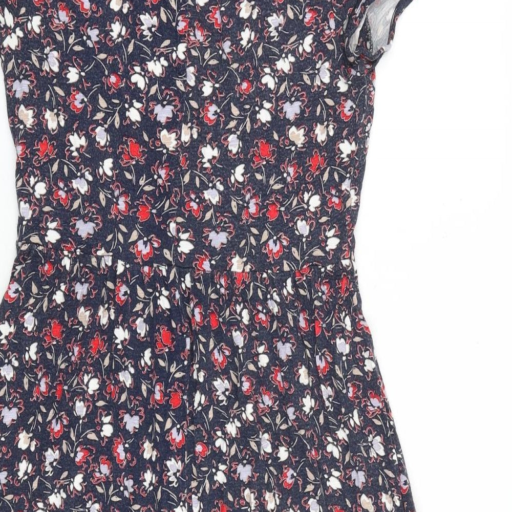 Crew Clothing Womens Blue Floral Viscose A-Line Size 10 V-Neck Pullover