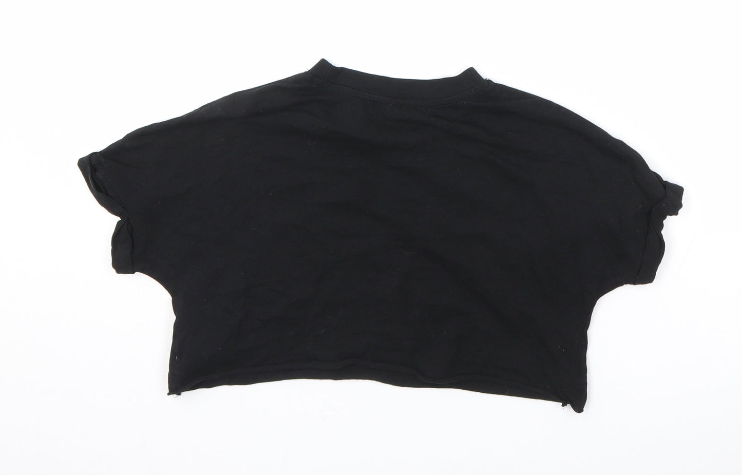 Pull&Bear Womens Black 100% Cotton Cropped T-Shirt Size XS Crew Neck
