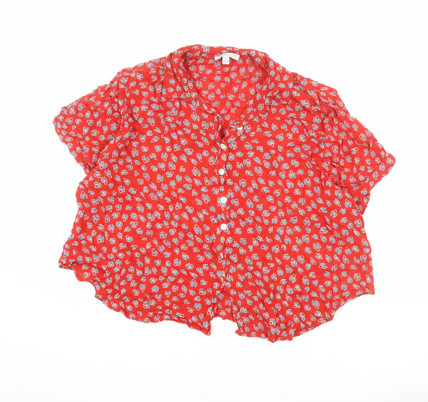 Patrons of Peace Womens Red Geometric Viscose Cropped Button-Up Size S Collared