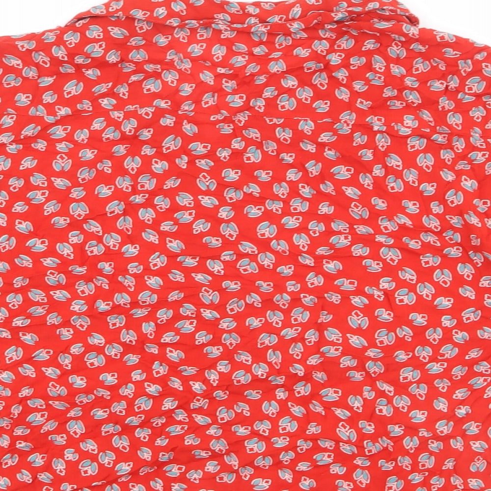 Patrons of Peace Womens Red Geometric Viscose Cropped Button-Up Size S Collared