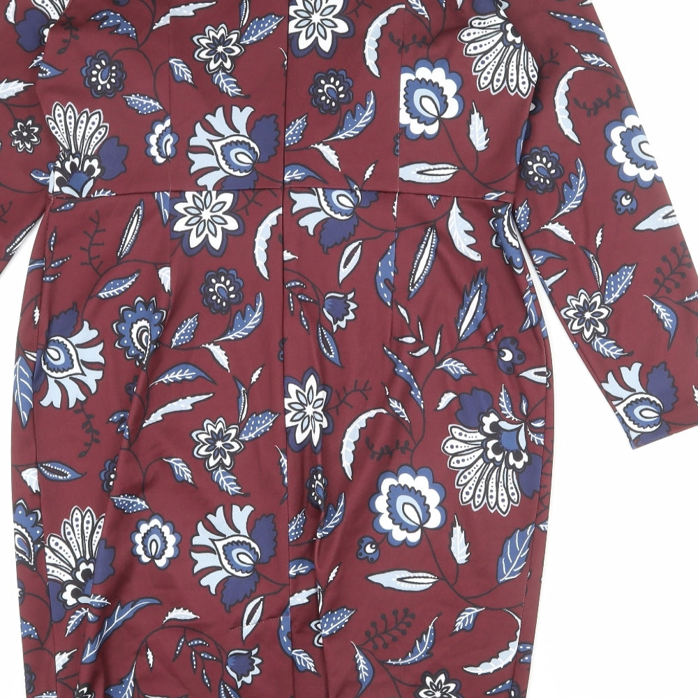 Brand and care label for Autograph women’s red floral polyester sheath, size UK 16, round neck zip