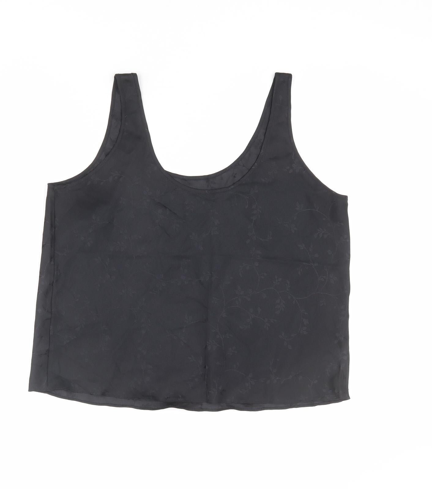 St Michael Womens Black Geometric Polyester Basic T-Shirt Size 16 Scoop Neck - Leaf Print