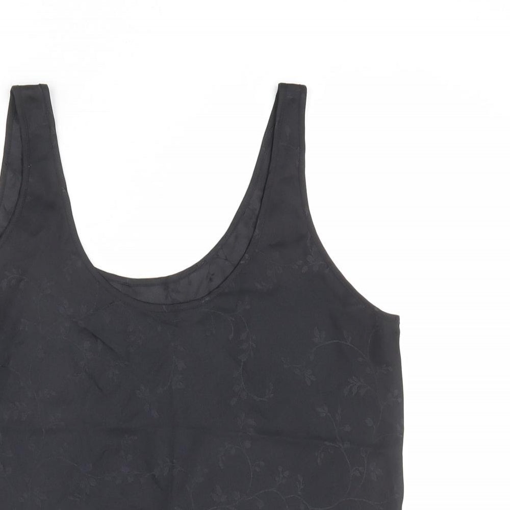 St Michael Womens Black Geometric Polyester Basic T-Shirt Size 16 Scoop Neck - Leaf Print