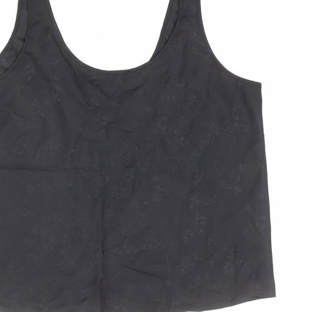 St Michael Womens Black Geometric Polyester Basic T-Shirt Size 16 Scoop Neck - Leaf Print