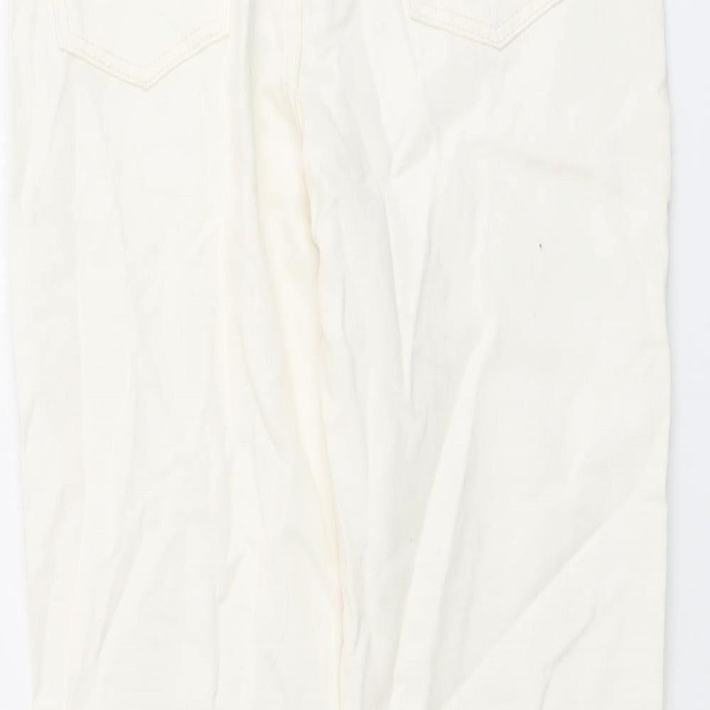 Brand and care label for I SAW IT FIRST women’s ivory cotton mom jeans, size UK 10, 27-inch leg regular button
