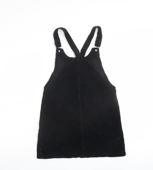 Topsho[p Womens Black Cotton Pinafore/Dungaree Dress Size 6 Square Neck Zip