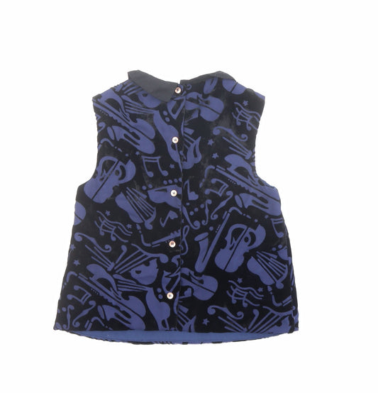 Autograph Girls Blue Geometric Viscose Basic Blouse Size 8-9 Years Collared Button