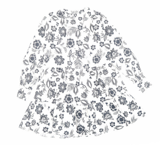 Glamorous Womens White Floral Cotton A-Line Size 6 V-Neck Pullover