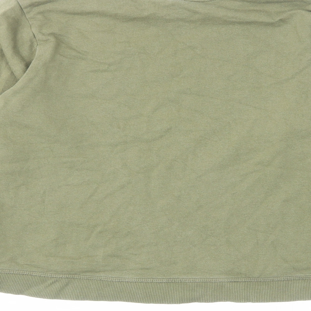 Brand and care label for ASOS women’s green cotton pullover sweatshirt, size UK 6, pullover