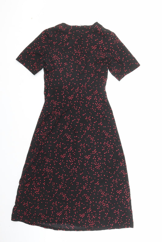Nasty Gal Womens Black Geometric Polyester A-Line Size 6 V-Neck Zip
