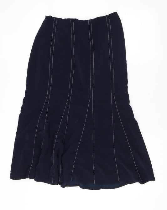 Maureen Short Womens Blue Striped Polyester Trumpet Skirt Size 12 Zip - Contrast Stitching