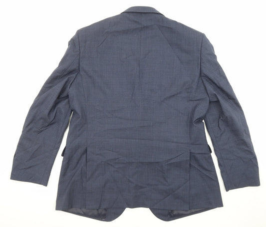 Marks and Spencer Mens Blue Plaid Wool Jacket Suit Jacket Size 44 Regular