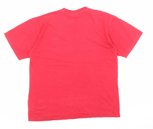 Reebok Mens Red Cotton T-Shirt Size M Roll Neck - Logo