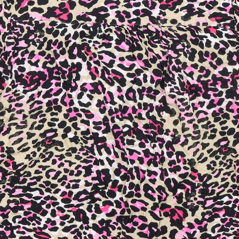 Marks and Spencer Womens Black Animal Print Viscose Basic Button-Up Size 10 Round Neck - Leopard Print Oversized