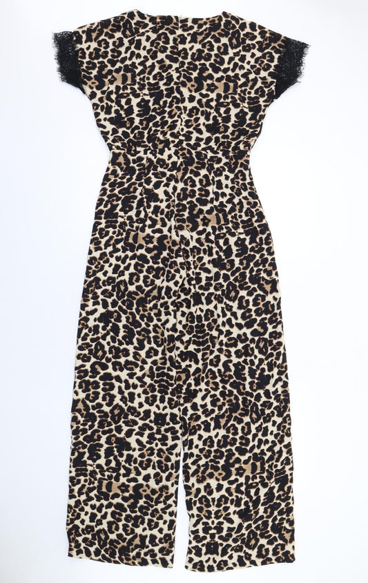 Pocasago Womens Beige Animal Print Polyester Jumpsuit One-Piece Size M L31 in Zip - Leopard Print Lace Trim