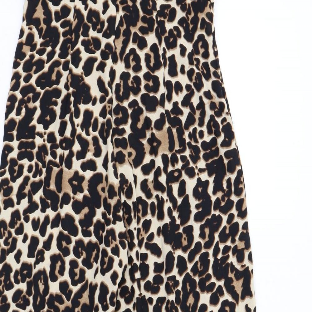 Pocasago Womens Beige Animal Print Polyester Jumpsuit One-Piece Size M L31 in Zip - Leopard Print Lace Trim