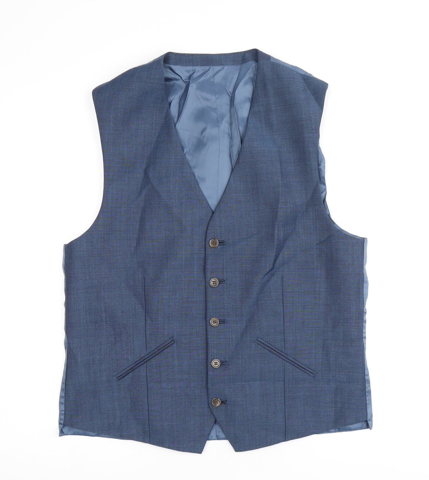 Fellini Mens Blue Polyester Jacket Suit Waistcoat Size 40 Regular