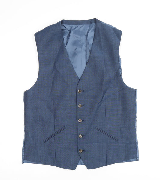 Fellini Mens Blue Polyester Jacket Suit Waistcoat Size 40 Regular