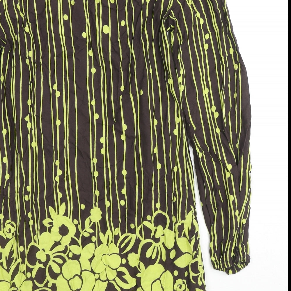 MK Womens Brown Geometric Viscose Tunic Blouse Size 10 Round Neck - Flowers