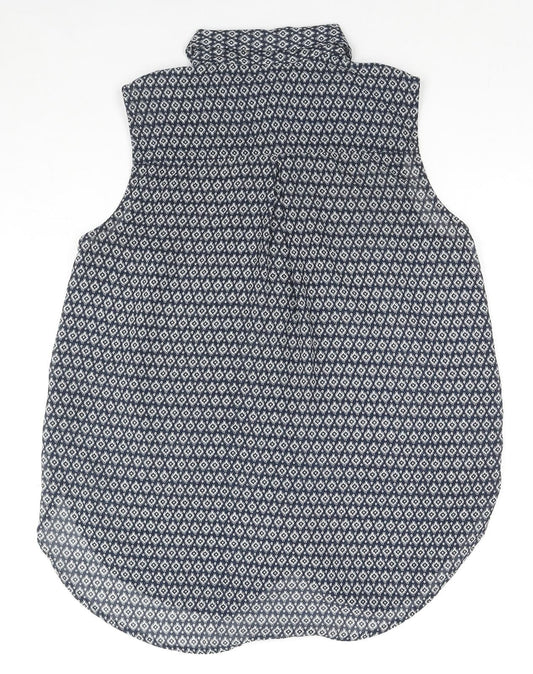 H&M Womens Black Geometric Polyester Basic Button-Up Size 8 Collared