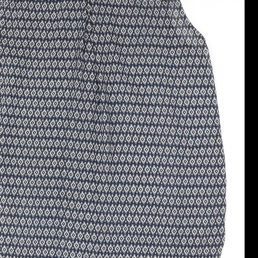 H&M Womens Black Geometric Polyester Basic Button-Up Size 8 Collared