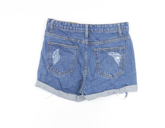 Momokrom Womens Blue 100% Cotton Basic Shorts Size 8 L3 in Regular Zip