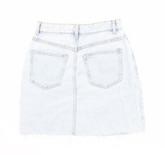 Denim & Co. Womens Blue Cotton Mini Skirt Size 6 Zip